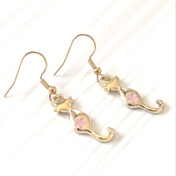 Cat Dangling Stainless Steel Hook Earrings - Picture 3 of 8